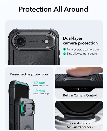 ESR Cyber Tough iPhone Air Hoesje Stand MagSafe Back Cover Zwart afbeelding 4
