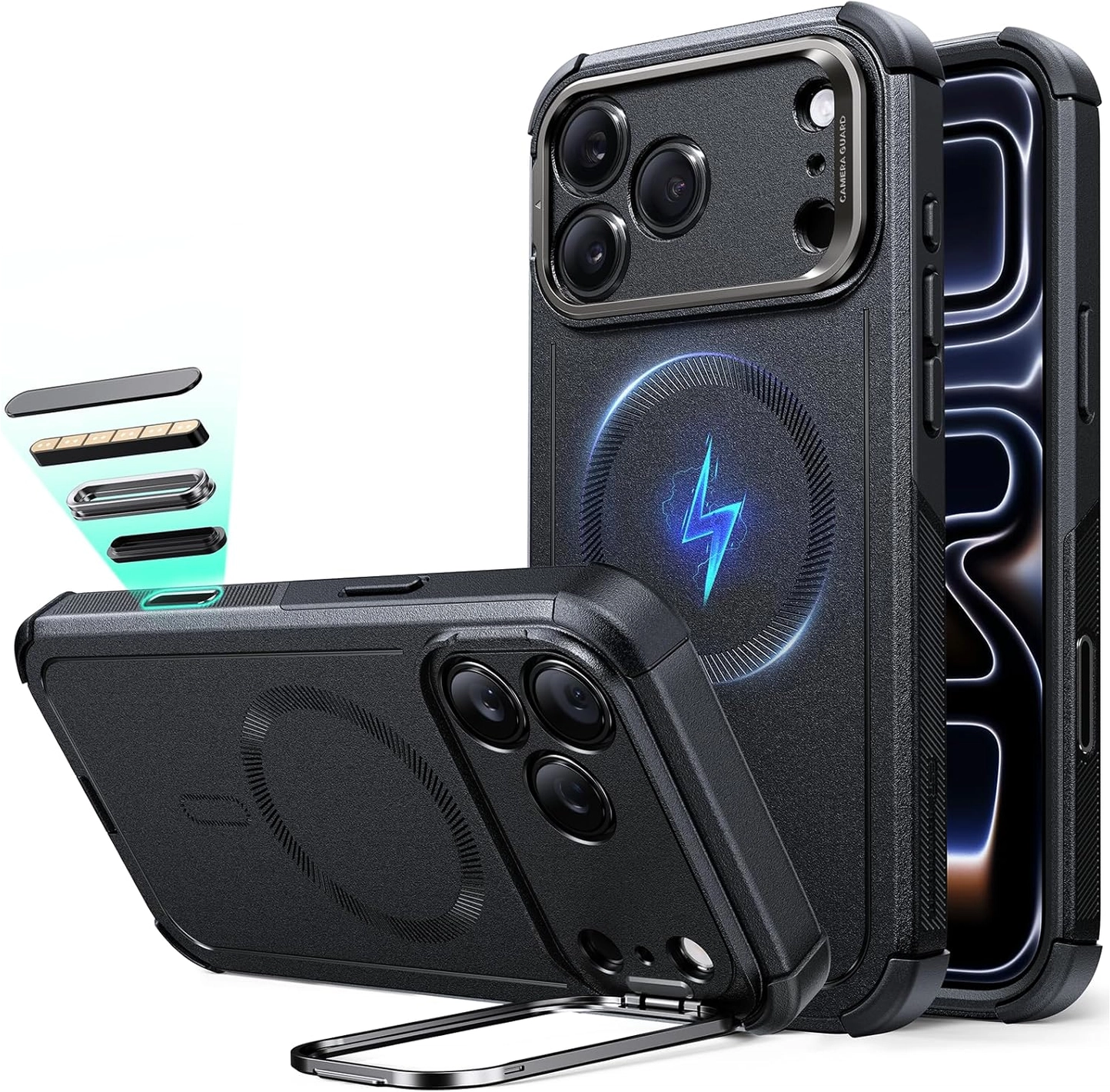 ESR Cyber Tough iPhone 17 Pro Hoesje Stand MagSafe Back Cover Zwart afbeelding 1