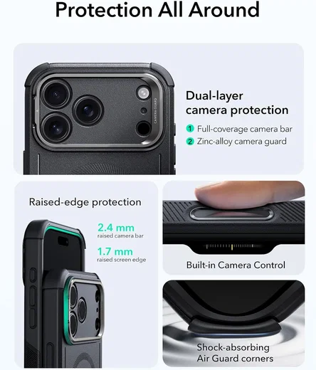 ESR Cyber Tough iPhone 17 Pro Hoesje Stand MagSafe Back Cover Zwart afbeelding 4