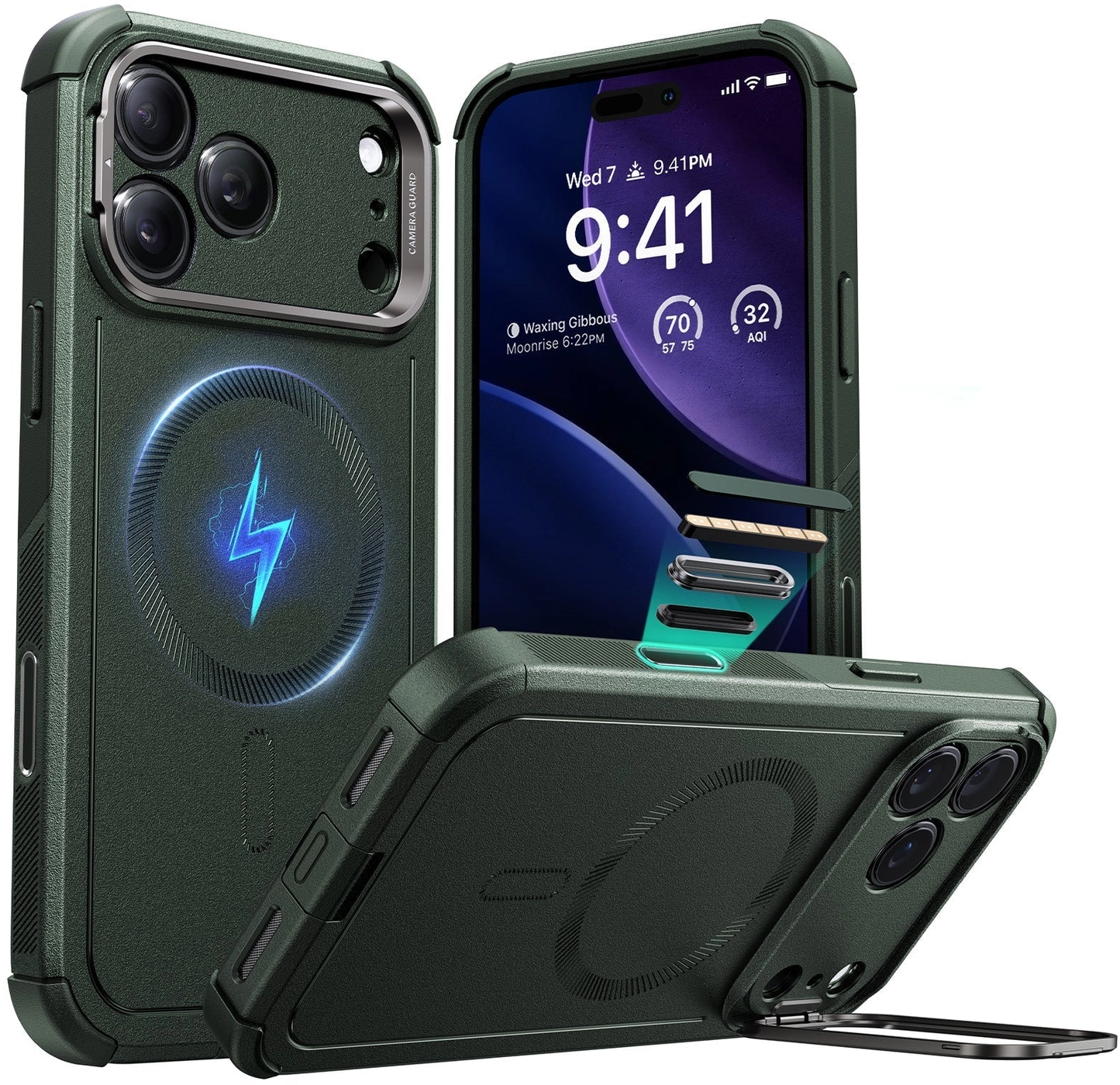 ESR Cyber Tough iPhone 17 Pro Hoesje Stand MagSafe Back Cover Groen afbeelding 2