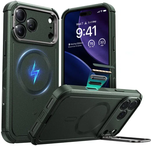 ESR Cyber Tough iPhone 17 Pro Hoesje Stand MagSafe Back Cover Groen afbeelding 2