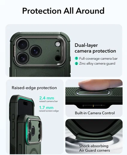 ESR Cyber Tough iPhone 17 Pro Hoesje Stand MagSafe Back Cover Groen afbeelding 5