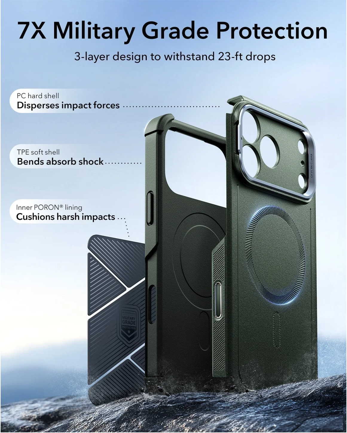 ESR Cyber Tough iPhone 17 Pro Hoesje Stand MagSafe Back Cover Groen afbeelding 7