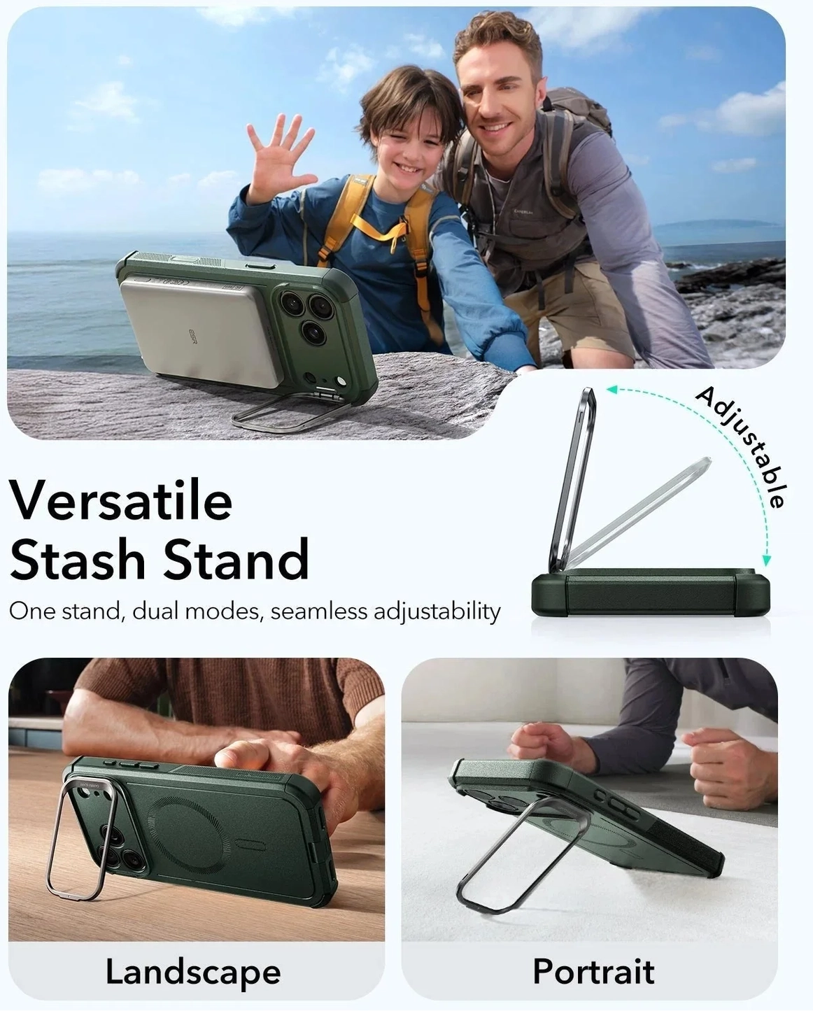 ESR Cyber Tough iPhone 17 Pro Hoesje Stand MagSafe Back Cover Groen afbeelding 8