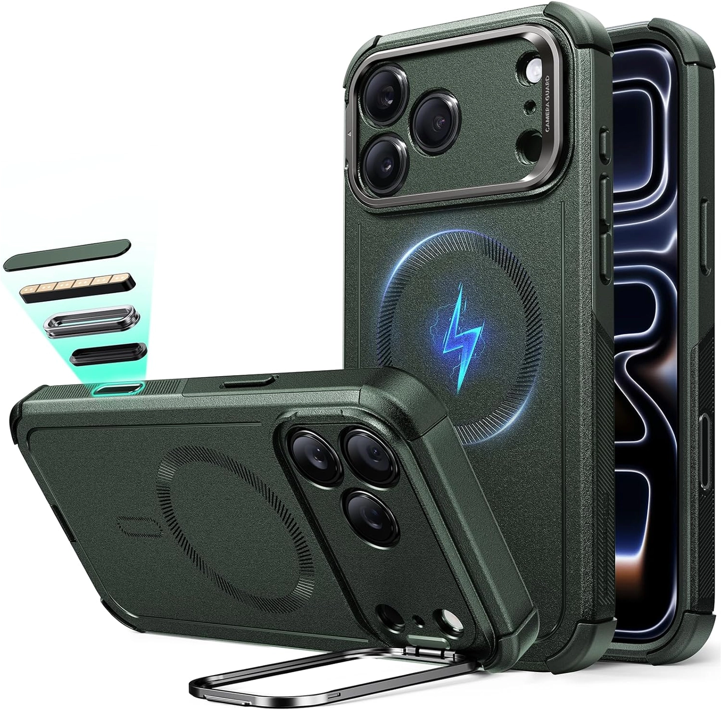 ESR Cyber Tough iPhone 17 Pro Hoesje Stand MagSafe Back Cover Groen afbeelding 1