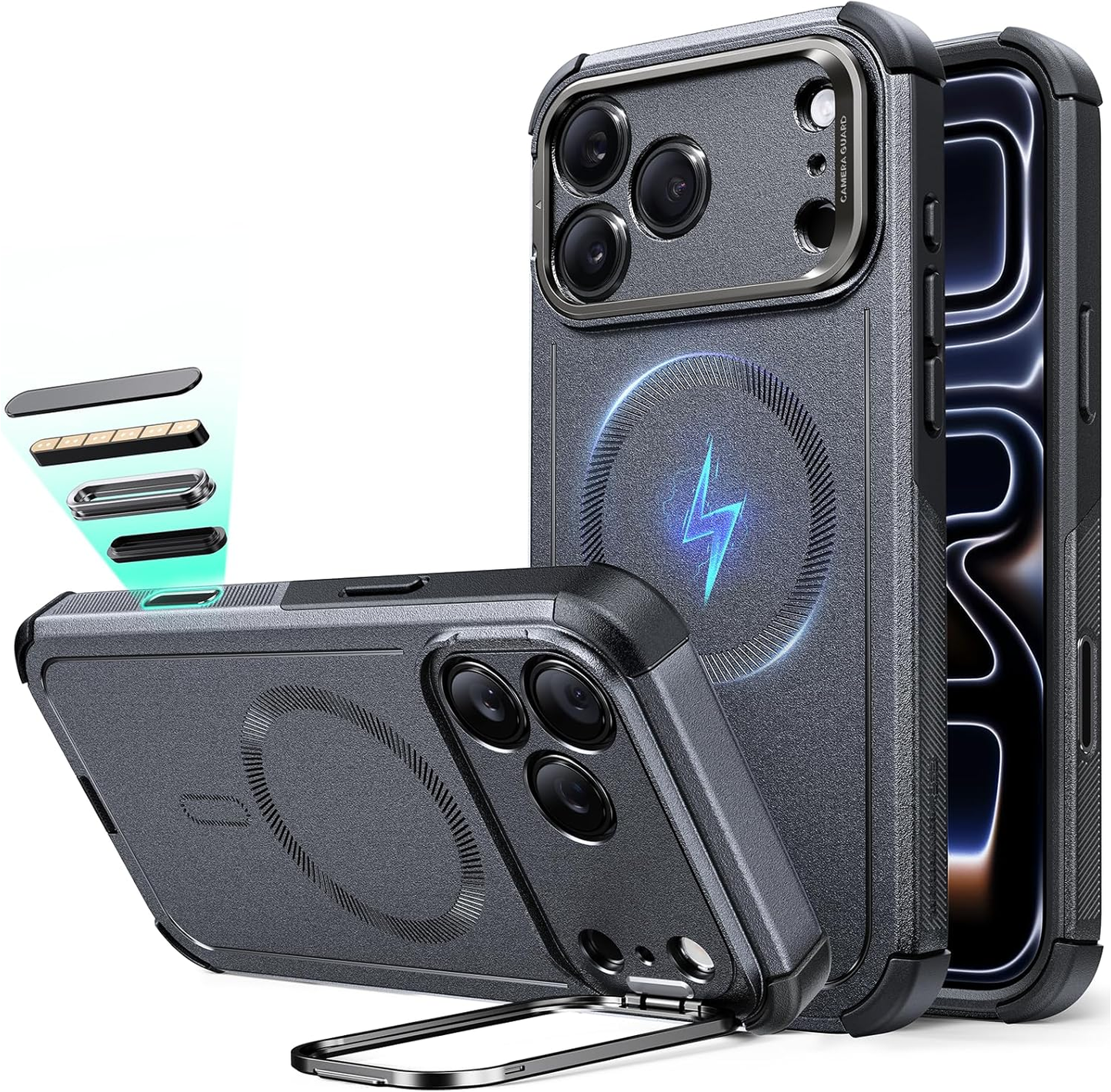 ESR Cyber Tough iPhone 17 Pro Hoesje Stand MagSafe Back Cover Grijs afbeelding 1