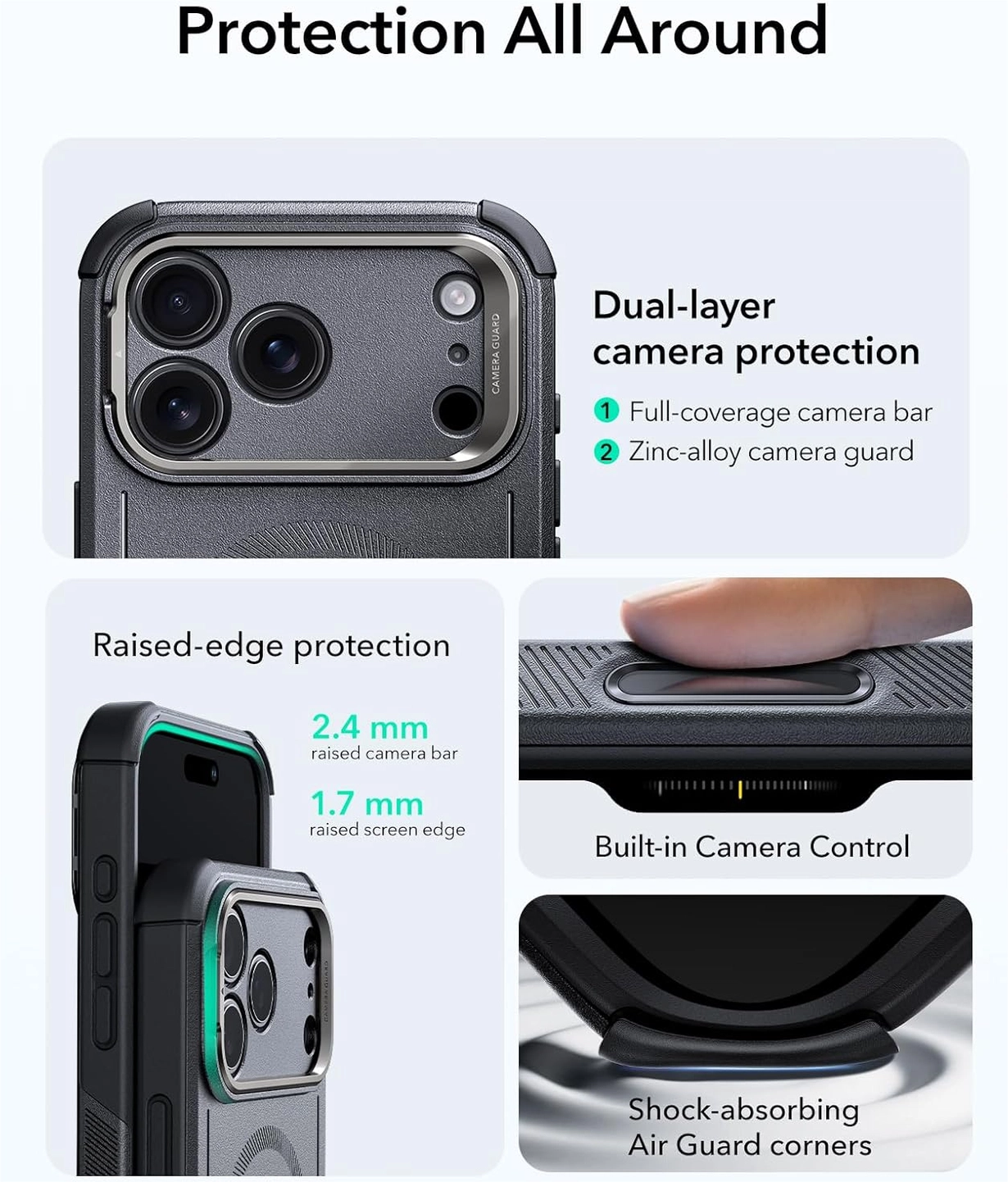ESR Cyber Tough iPhone 17 Pro Hoesje Stand MagSafe Back Cover Grijs afbeelding 4