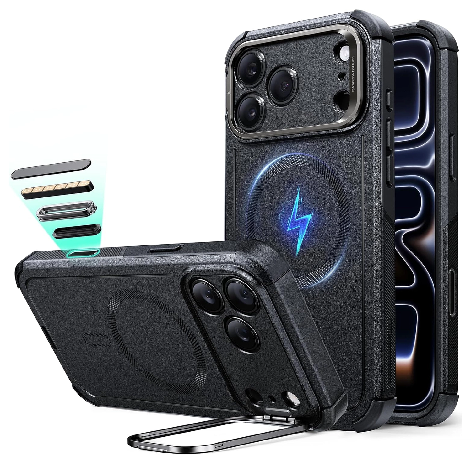 ESR Cyber Tough iPhone 17 Pro Max Hoesje Stand MagSafe Back Cover Zwart afbeelding 1