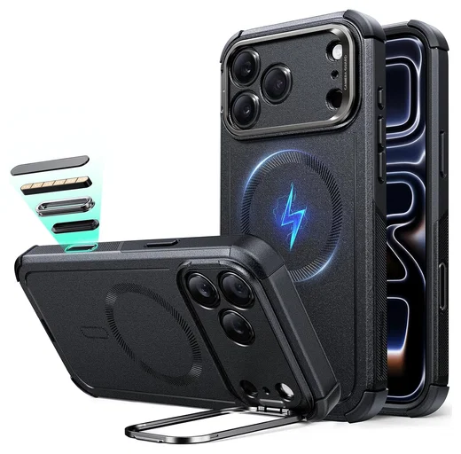 ESR Cyber Tough iPhone 17 Pro Max Hoesje Stand MagSafe Back Cover Zwart afbeelding 1