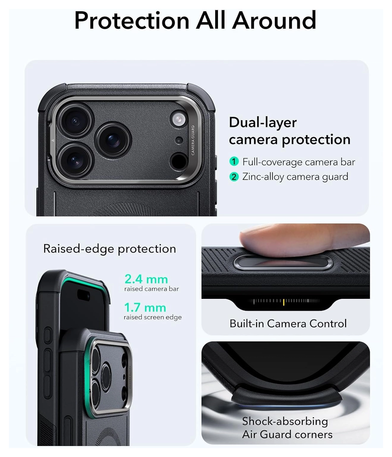 ESR Cyber Tough iPhone 17 Pro Max Hoesje Stand MagSafe Back Cover Zwart afbeelding 4
