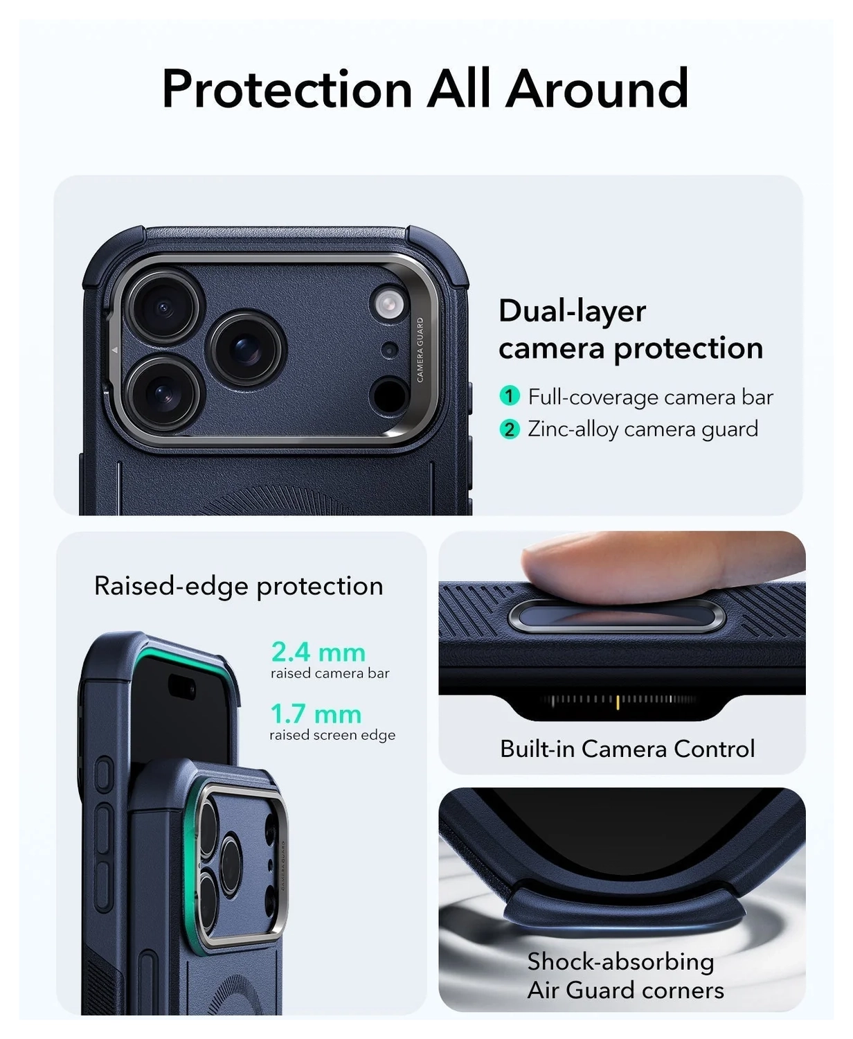 ESR Cyber Tough iPhone 17 Pro Max Hoesje Stand MagSafe Back Cover Blauw afbeelding 4