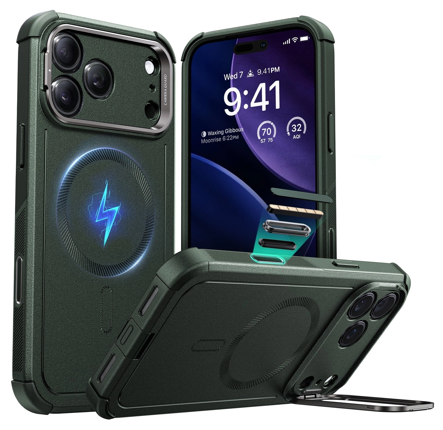 ESR Cyber Tough iPhone 17 Pro Max Hoesje Stand MagSafe Back Cover Groen afbeelding 1