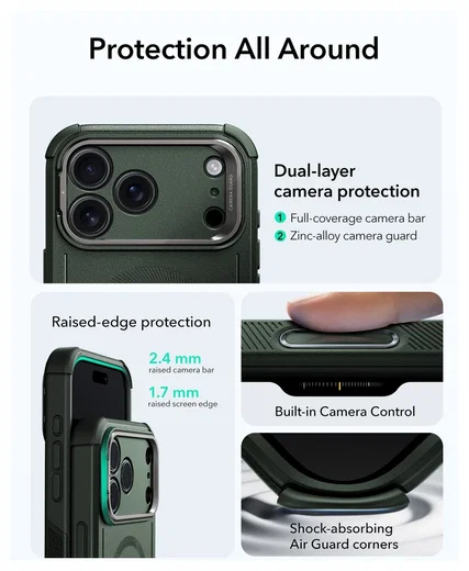ESR Cyber Tough iPhone 17 Pro Max Hoesje Stand MagSafe Back Cover Groen afbeelding 4
