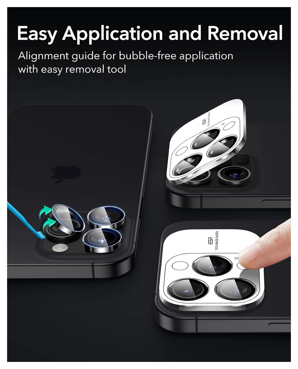 ESR Armorite iPhone 17 Pro (Max)/16 Pro (Max) Camera Lens Protector Zwart 2-Pack afbeelding 3