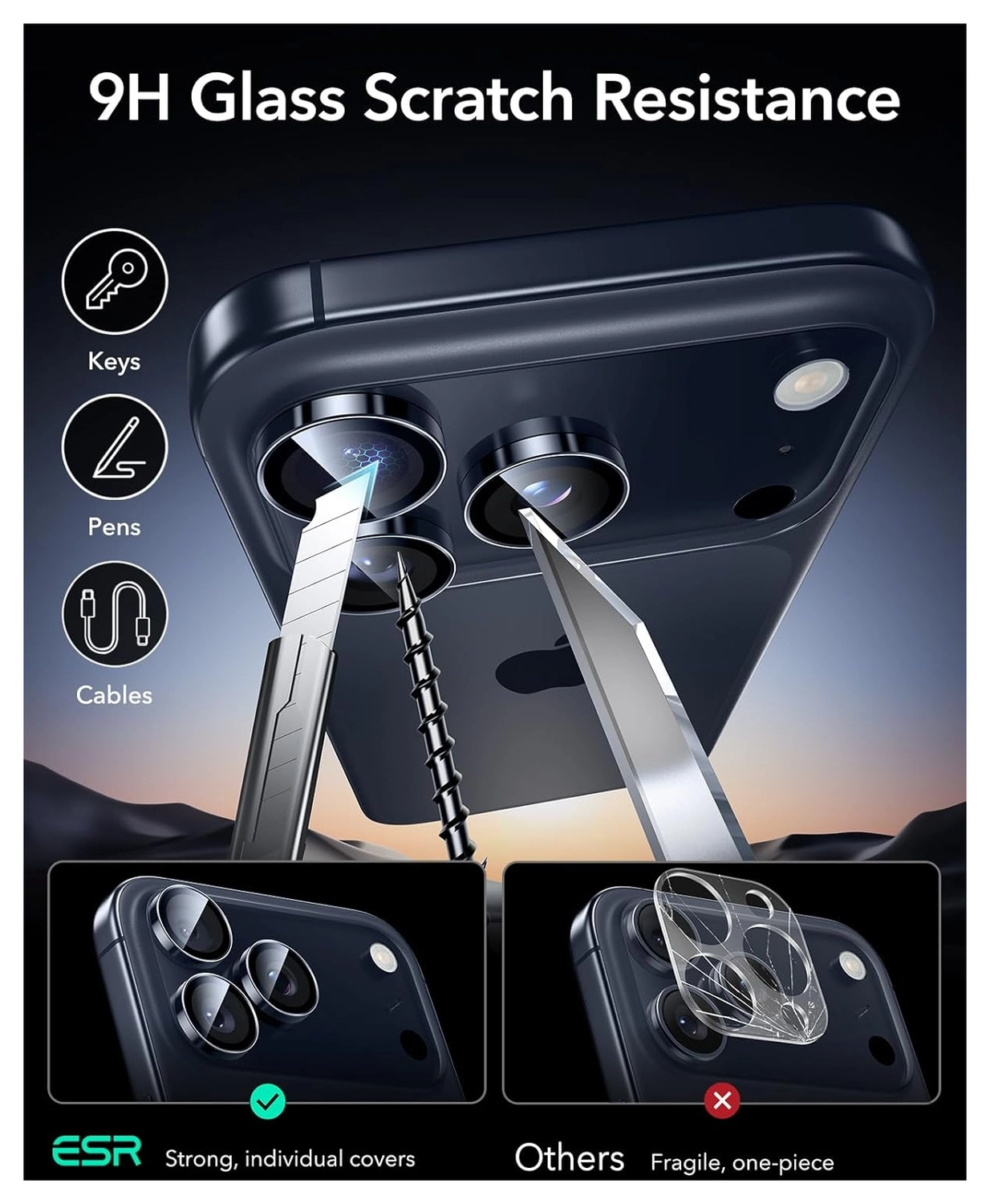 ESR Armorite iPhone 17 Pro (Max)/16 Pro (Max) Camera Lens Protector Blauw afbeelding 3