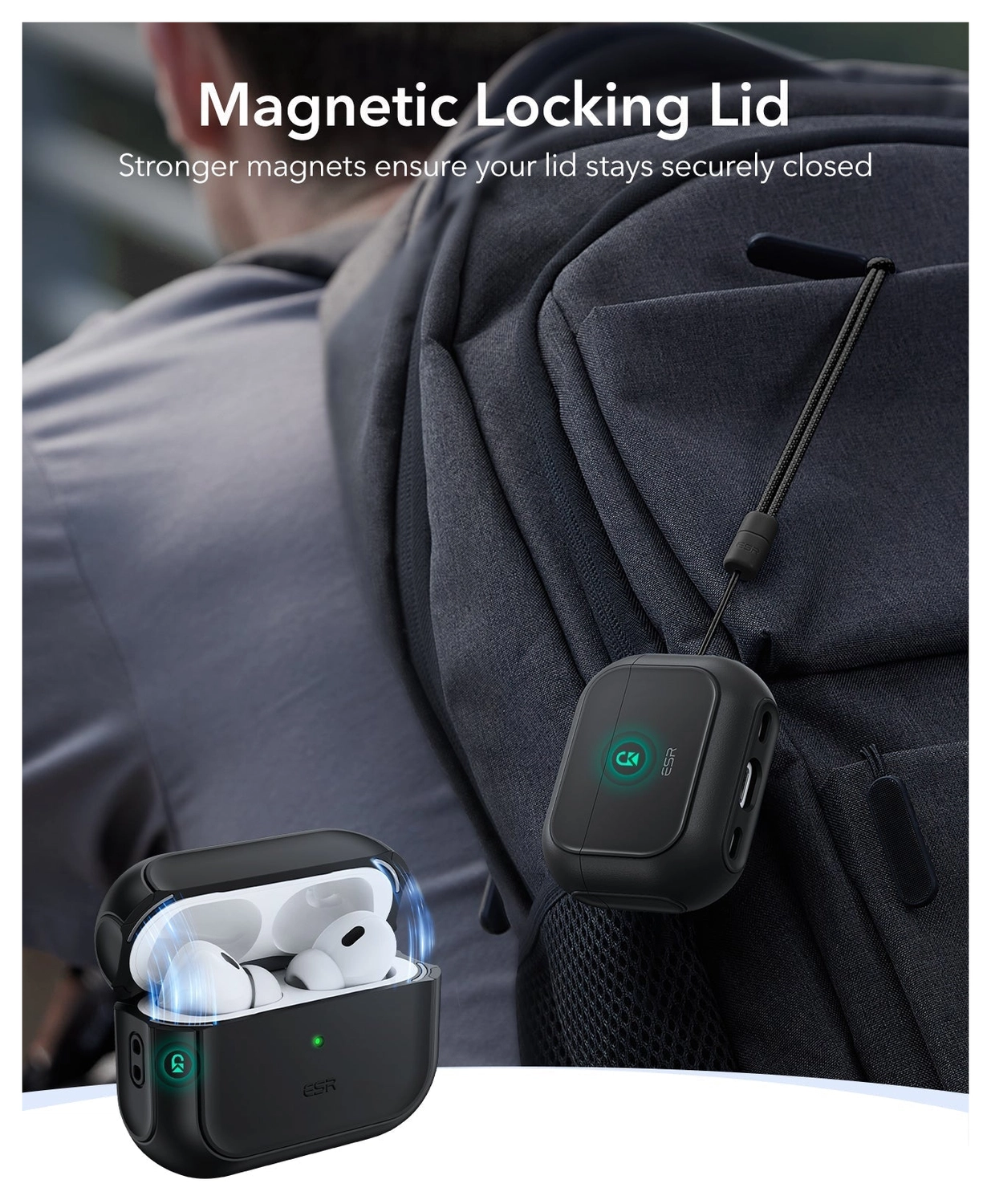 ESR Orbit Hybrid HaloLock Apple AirPods Pro 3 (2025) Hoesje MagSafe Zwart afbeelding 2