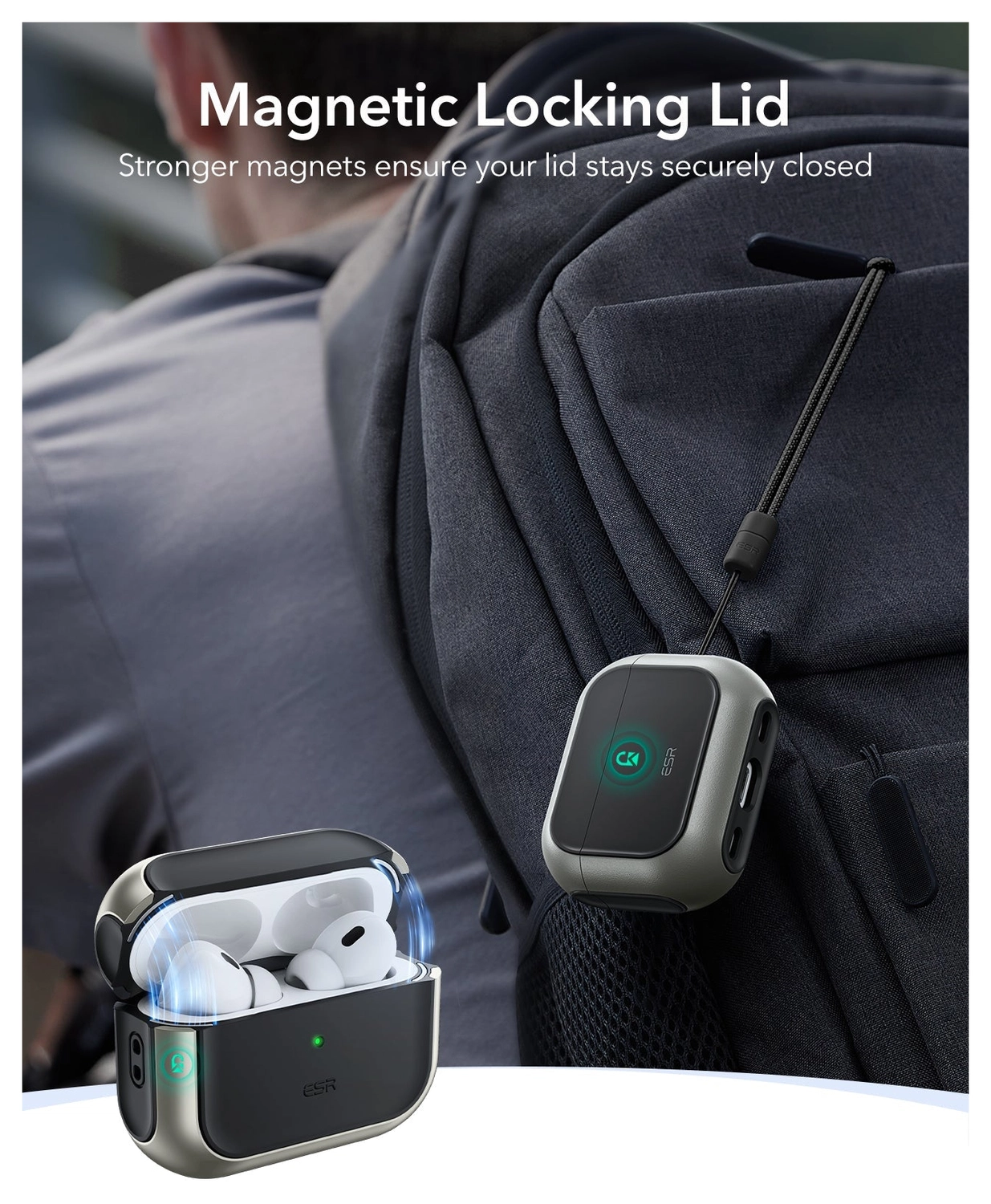 ESR Orbit Hybrid HaloLock Apple AirPods Pro 3 Hoesje MagSafe Case Titanium afbeelding 8