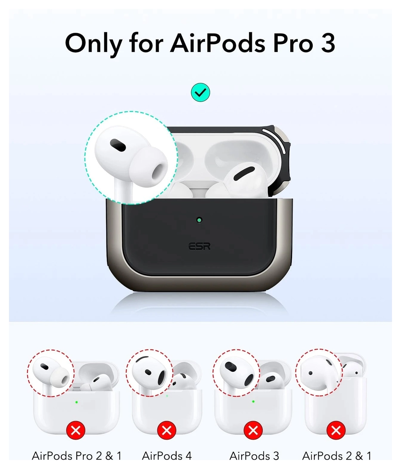 ESR Orbit Hybrid HaloLock Apple AirPods Pro 3 Hoesje MagSafe Case Titanium afbeelding 9