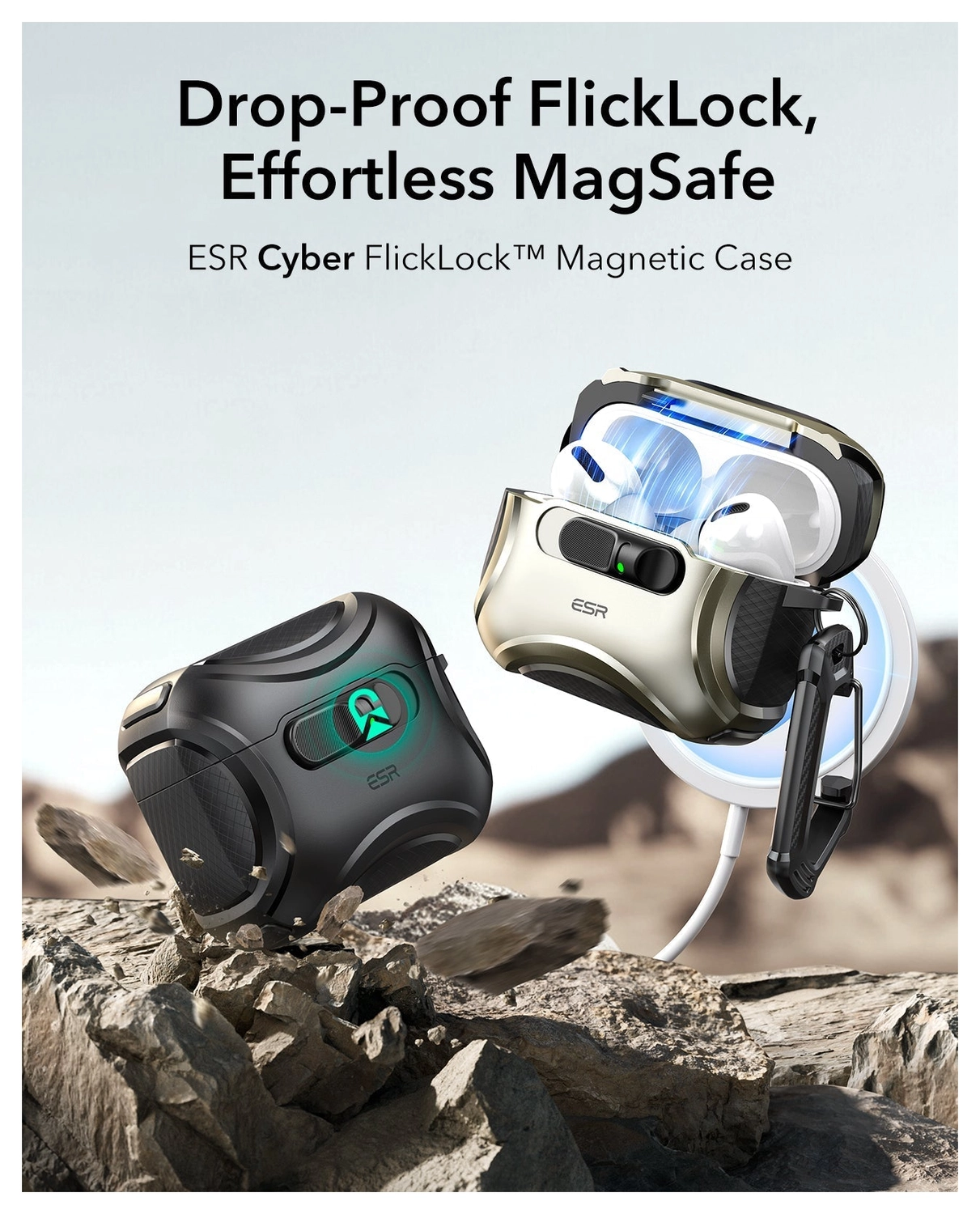 ESR Cyber FlickLock AirPods Pro 3 (2025) Hoesje MagSafe Magsafe Zwart afbeelding 2