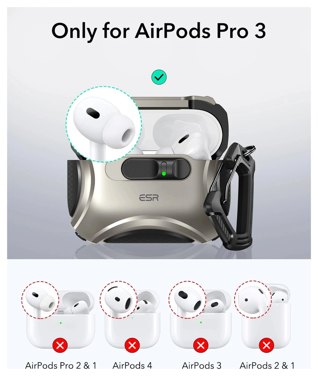 ESR Cyber FlickLock AirPods Pro 3 Hoesje MagSafe Case Titanium afbeelding 10