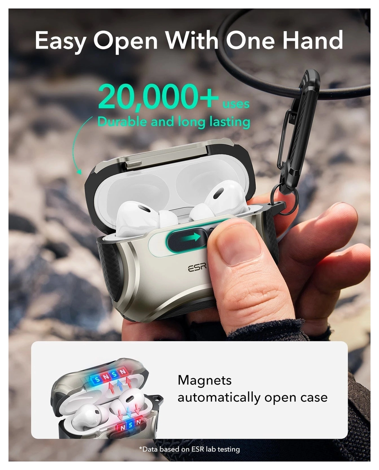ESR Cyber FlickLock AirPods Pro 3 Hoesje MagSafe Case Titanium afbeelding 4
