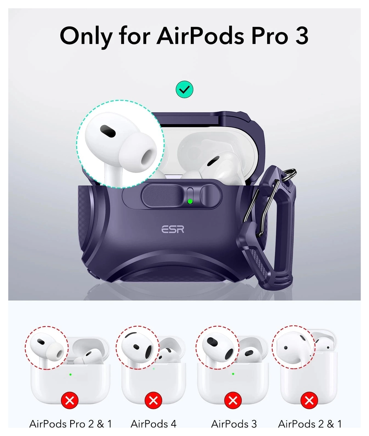 ESR Cyber FlickLock AirPods Pro 3 Hoesje MagSafe Case Paars afbeelding 10