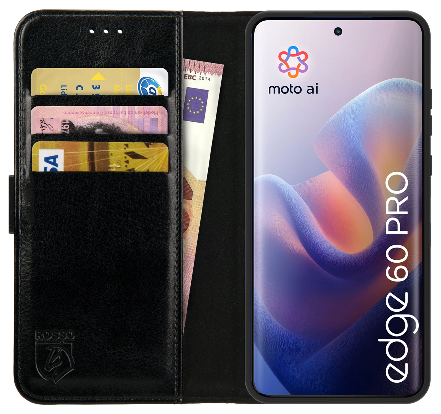 Rosso Element Motorola Edge 60 Pro Hoesje Book Case Wallet Zwart afbeelding 1