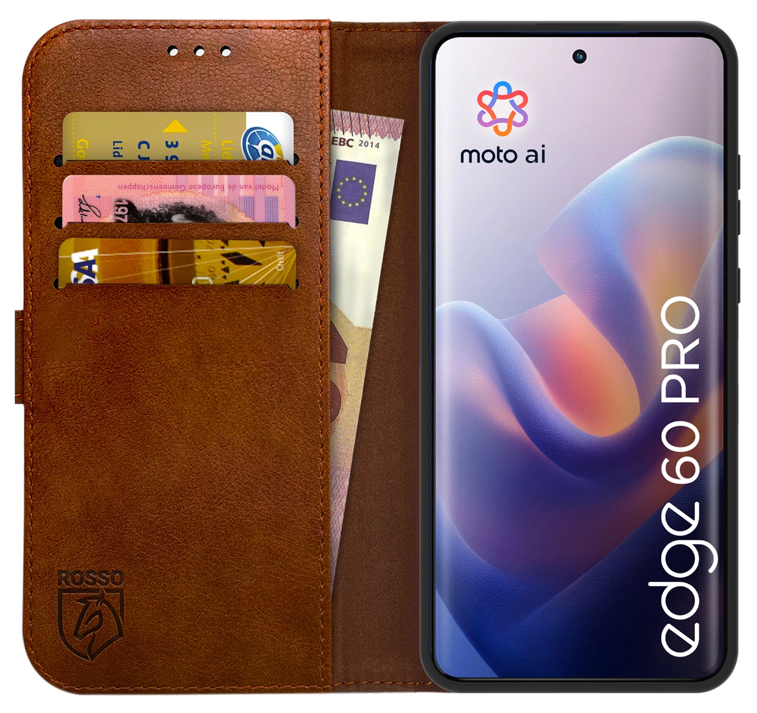 Rosso Element Motorola Edge 60 Pro Hoesje Book Case Wallet Bruin afbeelding 1