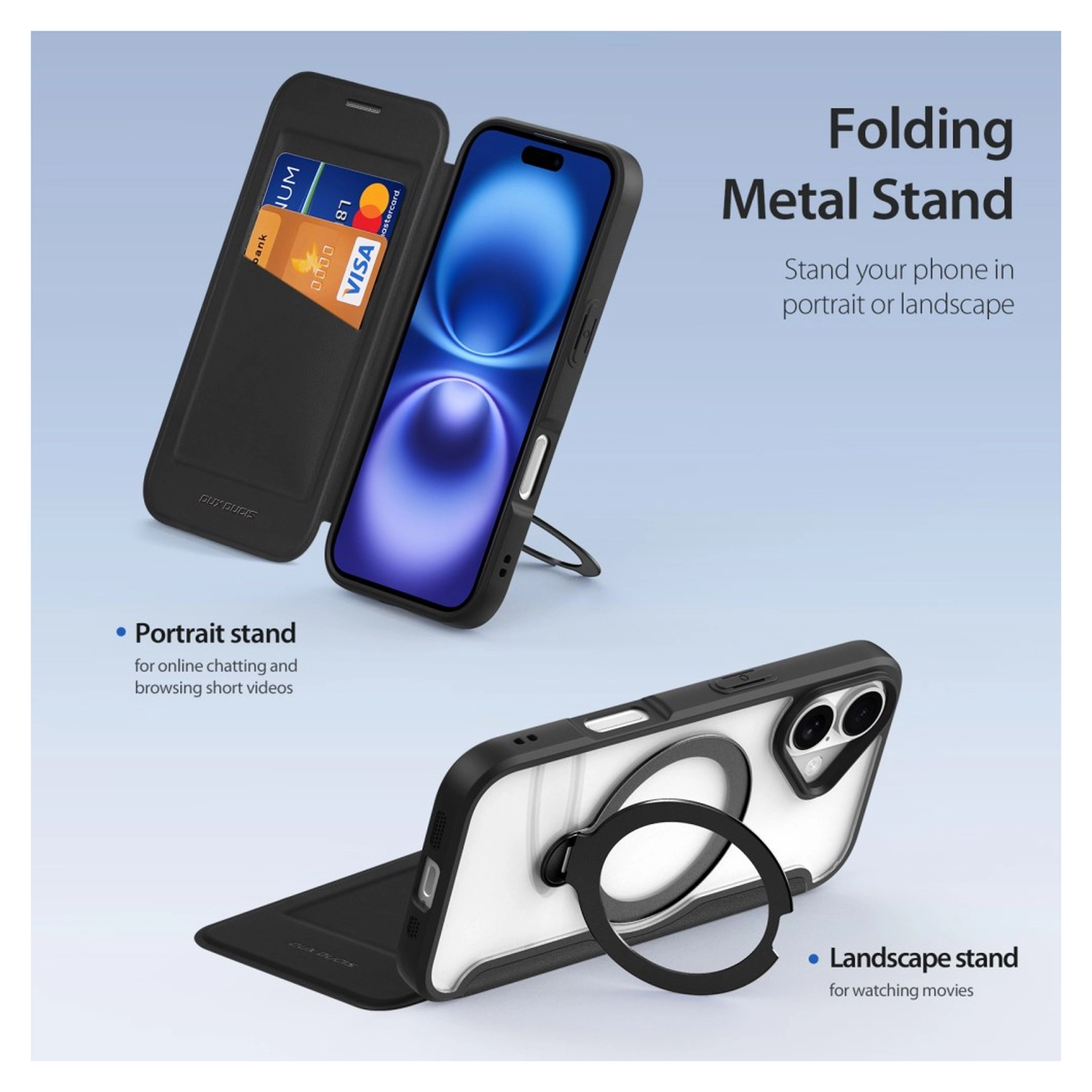 Dux Ducis Skin X Pro iPhone 17 Hoesje MagSafe RFID Book Case 360° Stand Zwart afbeelding 4