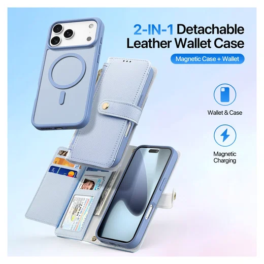Dux Ducis Lawa Apple iPhone 17 Pro Hoesje 2-in-1 Wallet Book Case MagSafe Blauw afbeelding 3