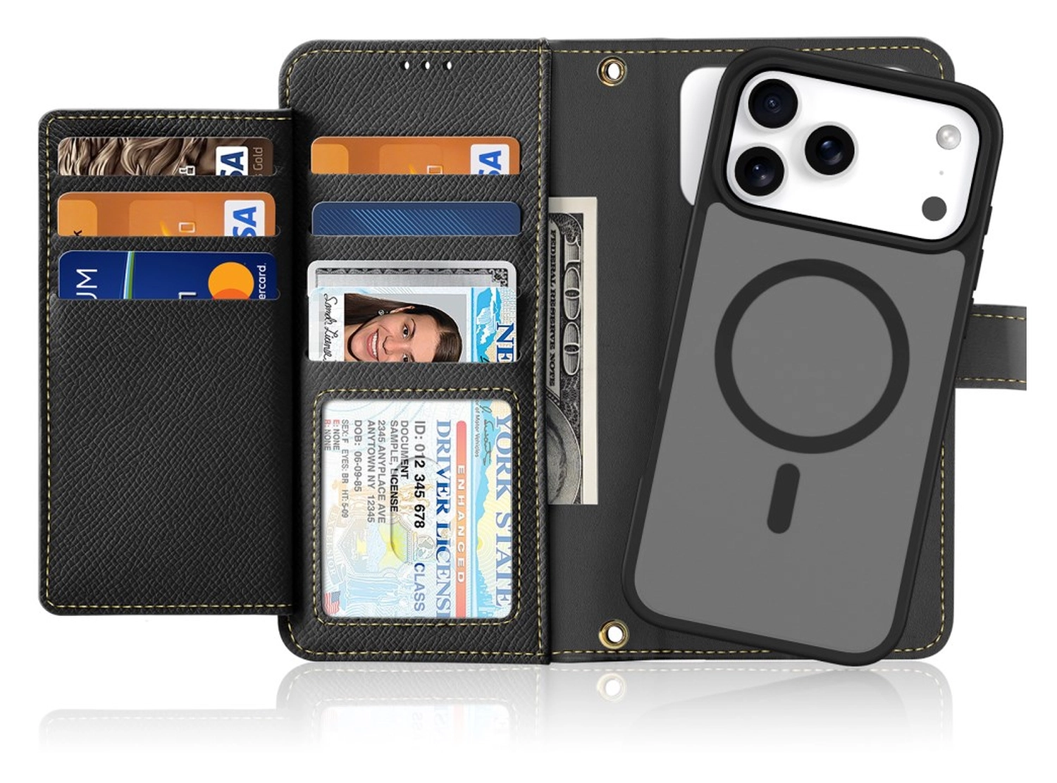 Dux Ducis Lawa iPhone 17 Pro Max Hoesje 2-in-1 Wallet Book Case MagSafe Zwart afbeelding 1