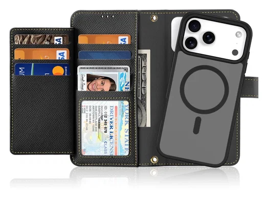 Dux Ducis Lawa iPhone 17 Pro Max Hoesje 2-in-1 Wallet Book Case MagSafe Zwart afbeelding 1