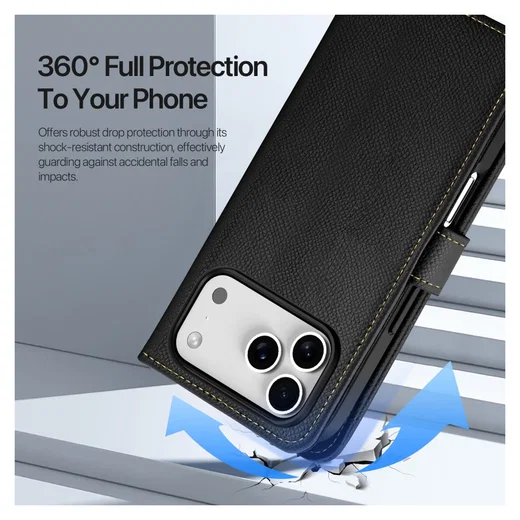 SHIELDON hoesje voor iPhone 17 5G, [Echt leer] [Draadloos opladen] [RFID- bescherming] [Kaartenvak] [Magneet] Schokbestendig Compatibel met iPhone 17 6,3 (2029) - Zadelbruin