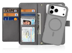 Dux Ducis Lawa iPhone 17 Pro Max Hoesje 2-in-1 Wallet Book Case MagSafe Grijs afbeelding