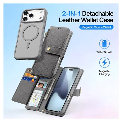 Dux Ducis Lawa iPhone 17 Pro Max Hoesje 2-in-1 Wallet Book Case MagSafe Grijs afbeelding 3