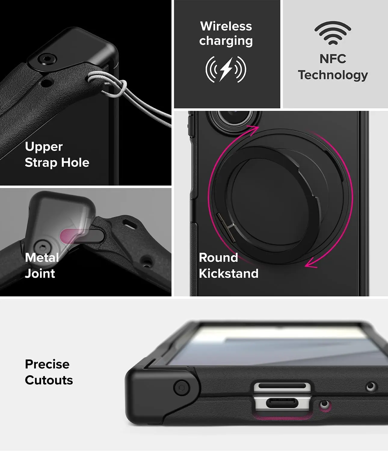 Ringke Alles Samsung Galaxy Z Fold 7 Hoesje 360° MagSafe Standaard Zwart afbeelding 9