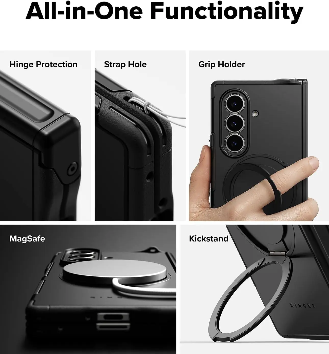 Ringke Alles Samsung Galaxy Z Fold 7 Hoesje 360° MagSafe Standaard Zwart afbeelding 3