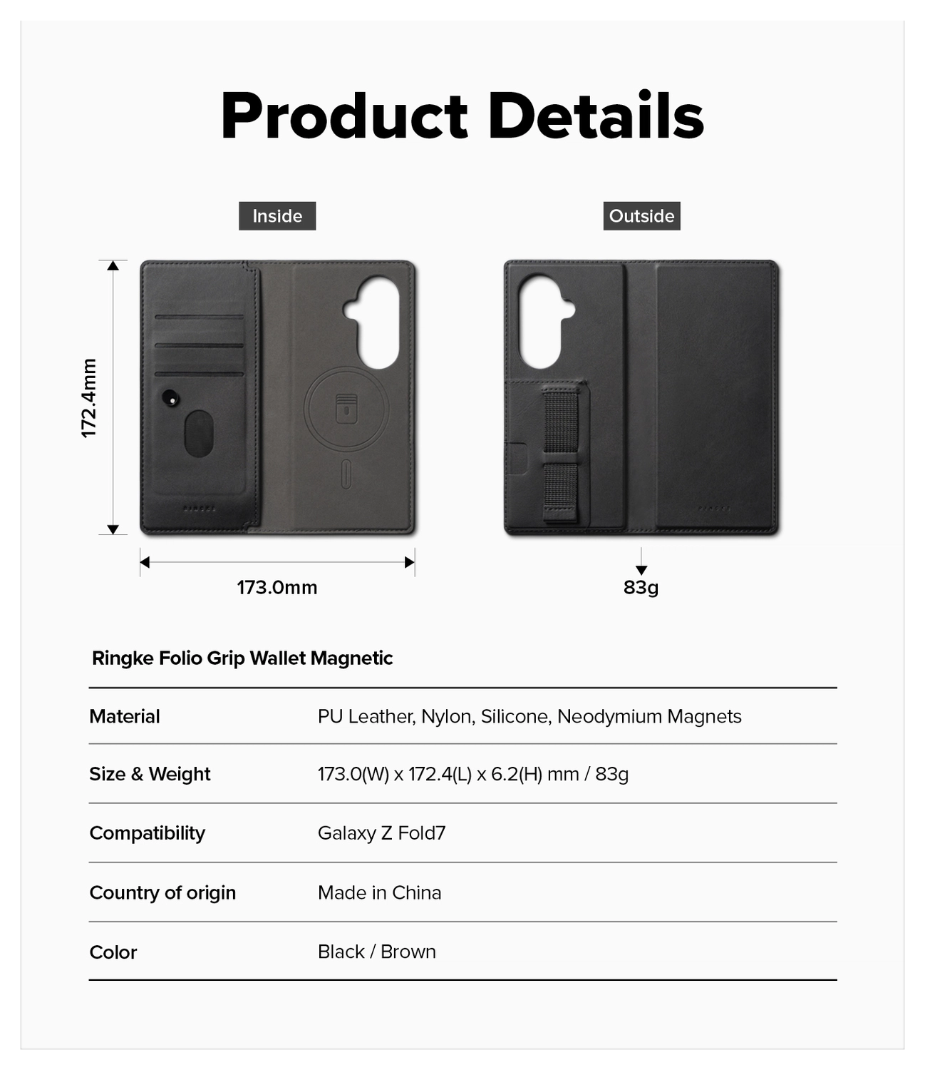 Ringke Folio Grip Wallet Magnetic Samsung Galaxy Z Fold 7 Hoesje Zwart afbeelding 5
