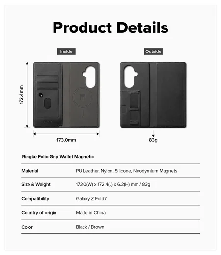 Ringke Folio Grip Wallet Magnetic Samsung Galaxy Z Fold 7 Hoesje Zwart afbeelding 5