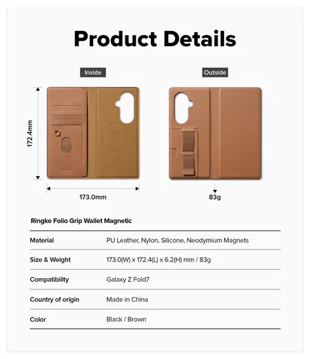 Ringke Folio Grip Wallet Magnetic Samsung Galaxy Z Fold 7 Hoesje Bruin afbeelding 5