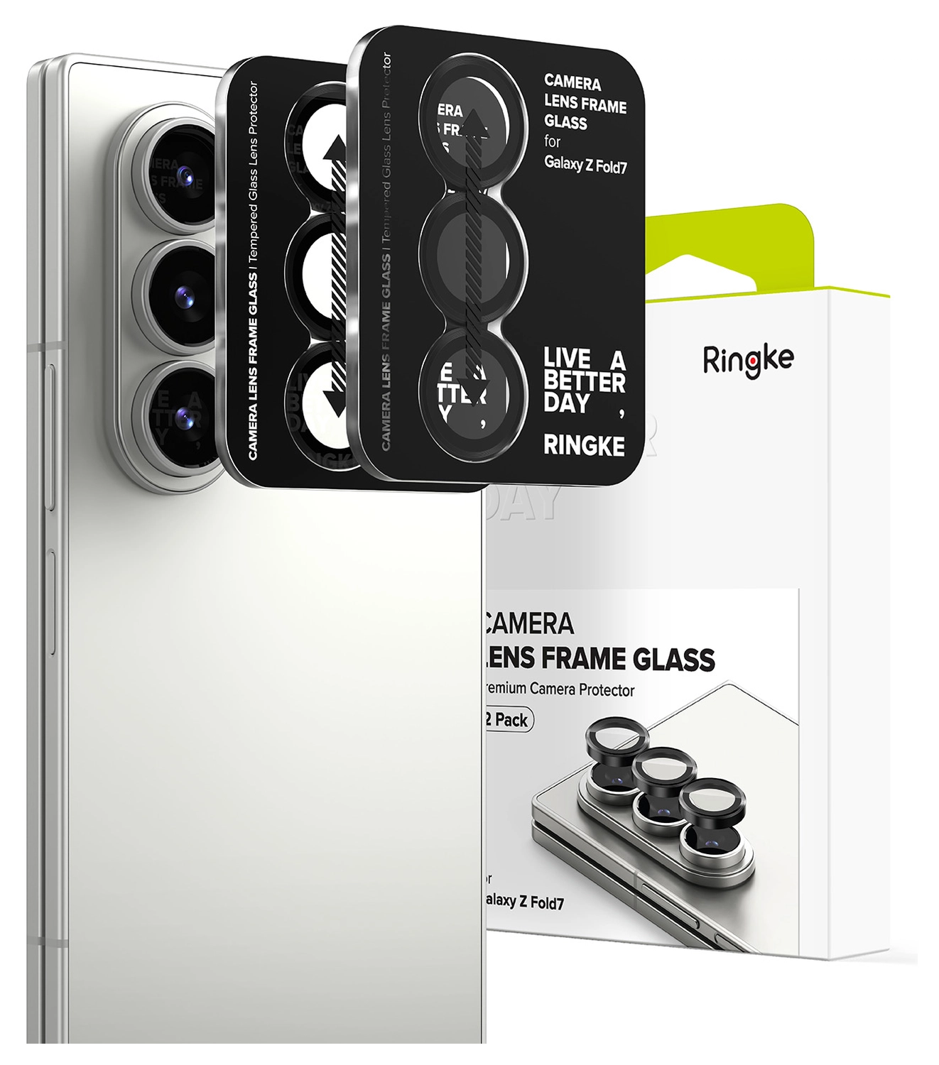 Ringke Frame Glass Samsung Galaxy Z Fold 7 Camera Protector Zwart (2-Pack) afbeelding 1