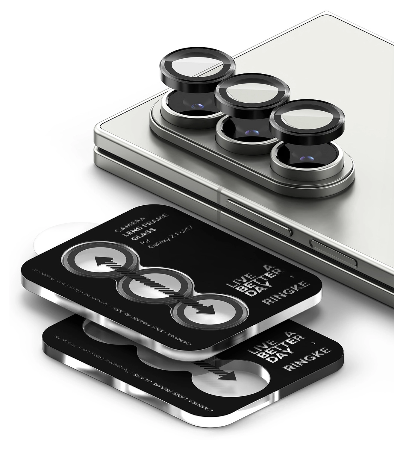 Ringke Frame Glass Samsung Galaxy Z Fold 7 Camera Protector Zwart (2-Pack) afbeelding 2