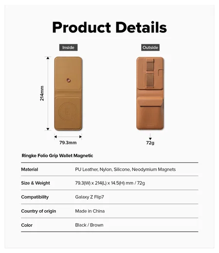 Ringke Folio Grip Wallet Magnetic Samsung Galaxy Z Flip 7 Hoesje Bruin afbeelding 5