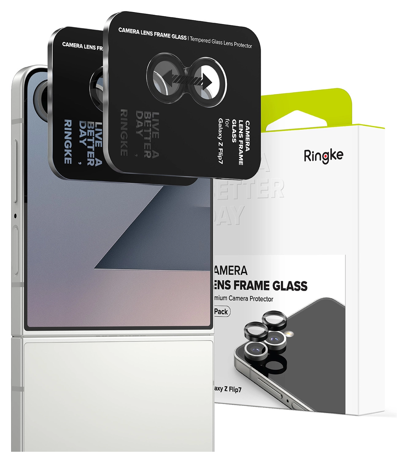 Ringke Frame Glass Samsung Galaxy Z Flip 7 Camera Protector Zwart (2-Pack) afbeelding 1