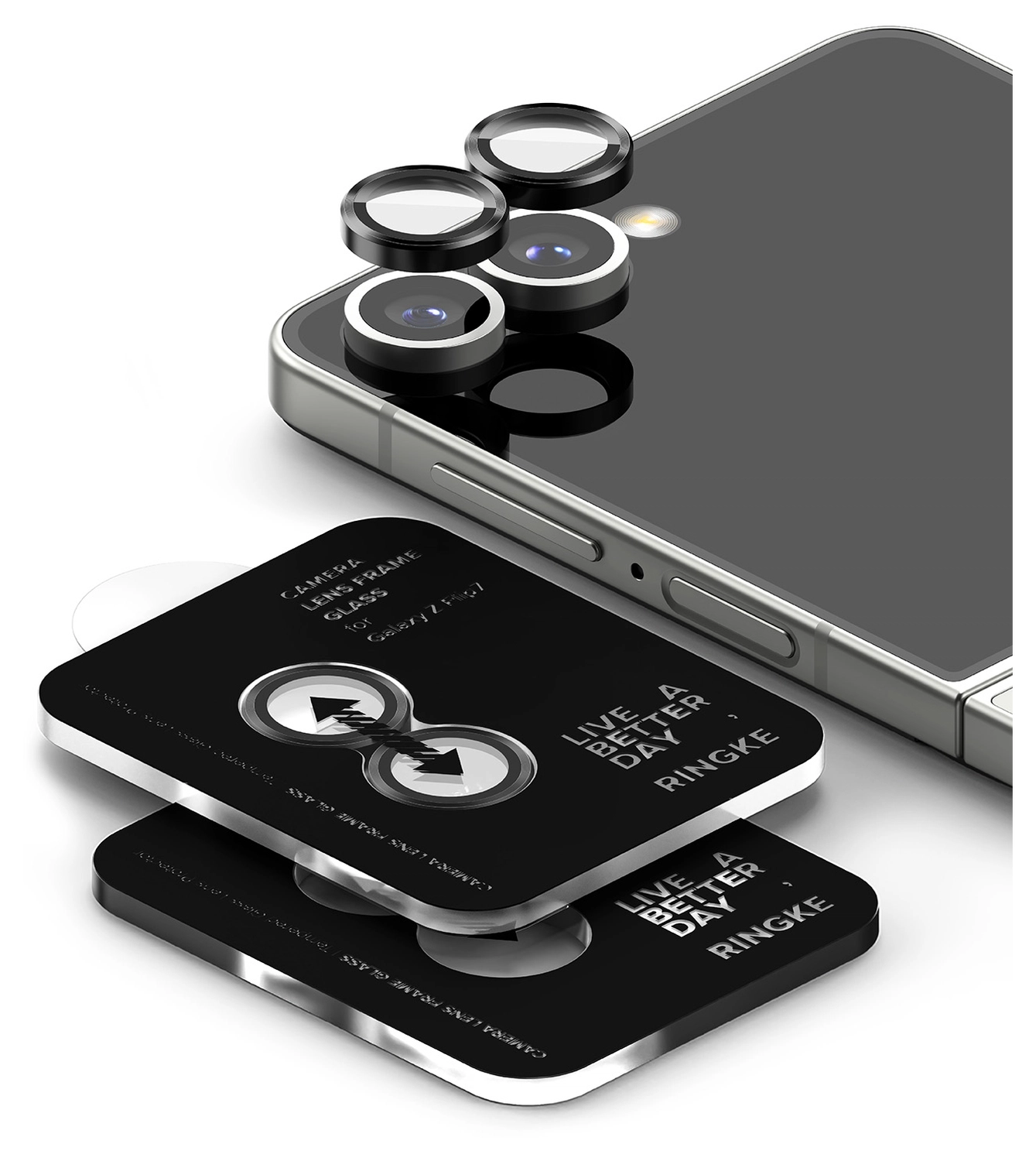 Ringke Frame Glass Samsung Galaxy Z Flip 7 Camera Protector Zwart (2-Pack) afbeelding 2