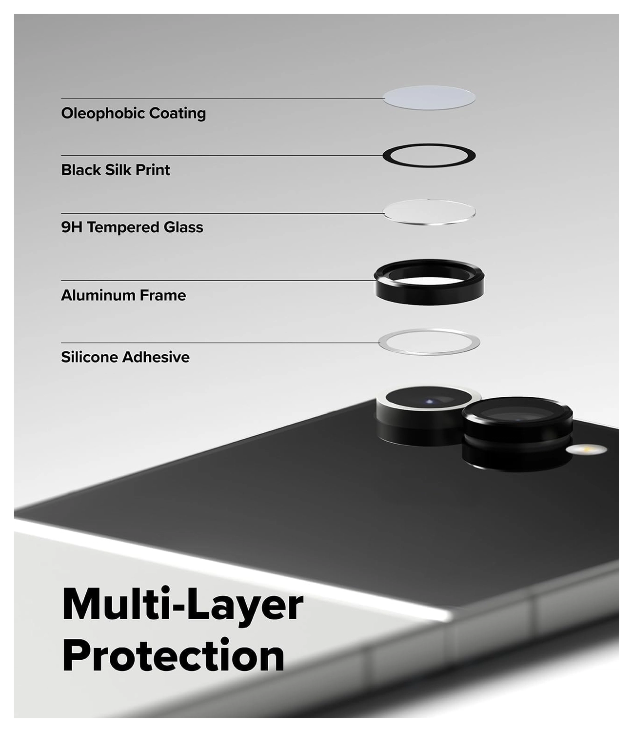 Ringke Frame Glass Samsung Galaxy Z Flip 7 Camera Protector Zwart (2-Pack) afbeelding 7
