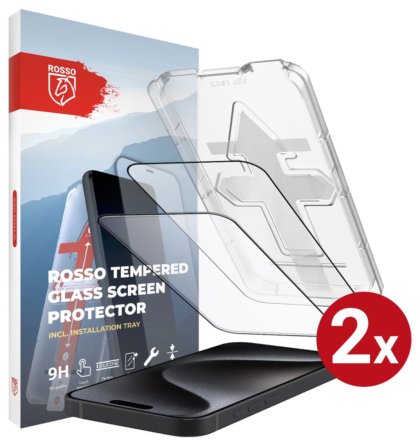 Rosso Apple iPhone 15 Pro Tempered Glass met Installatietray (2-Pack) afbeelding 1