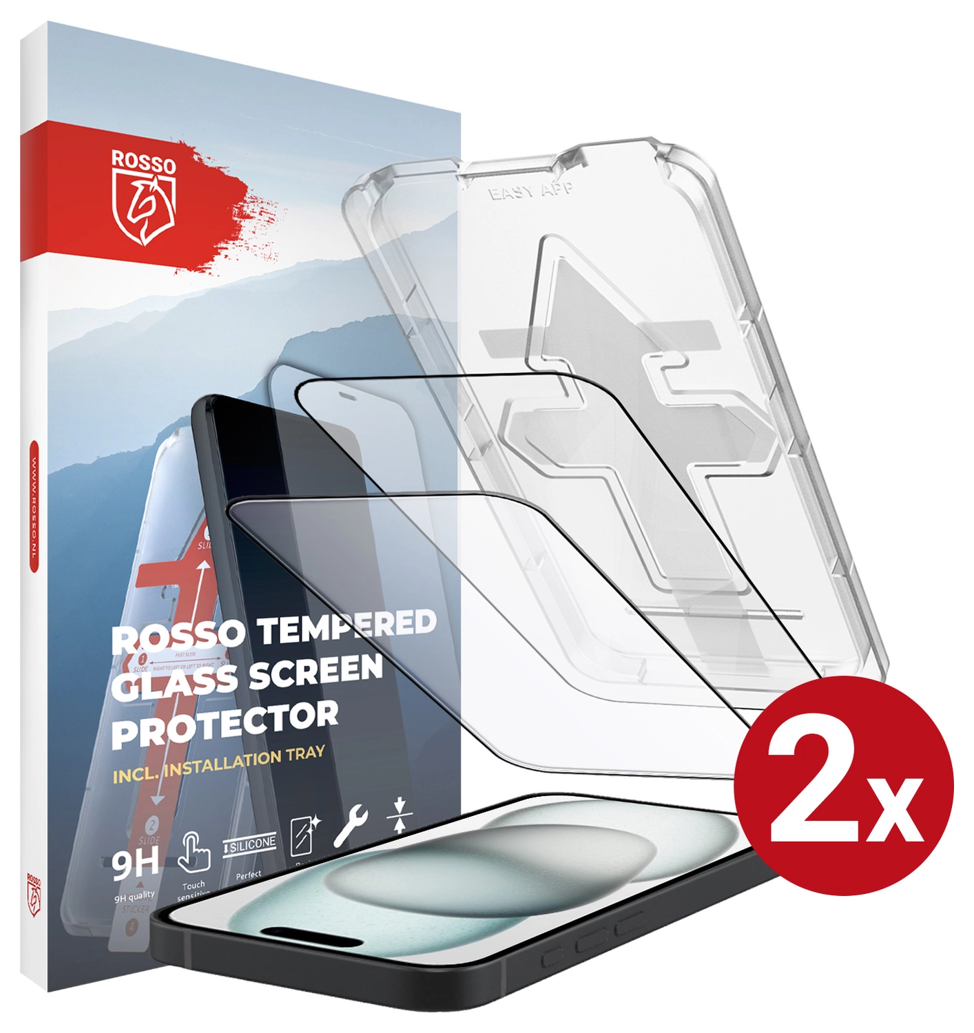 Rosso Apple iPhone 15 Tempered Glass met Installatietray (2-Pack) afbeelding 1