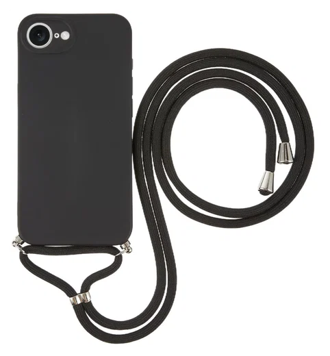 Apple iPhone 17e / 16e Hoesje met Koord en Camera Bescherming Back Cover Zwart afbeelding 1