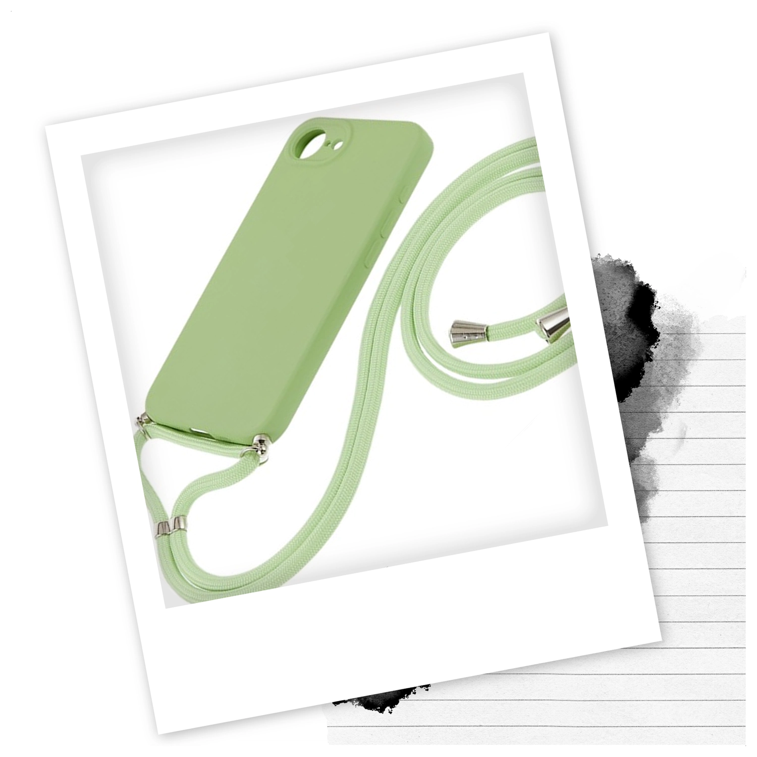 Apple iPhone 17e / 16e Hoesje met Koord en Camera Bescherming Back Cover Matcha afbeelding 2